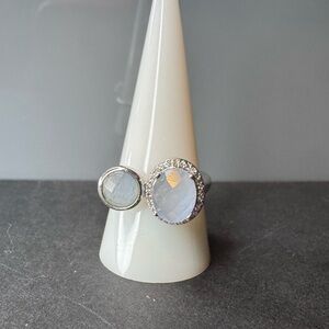 Elegant Genuine Blue Quartz on Rhodium Plating Ring